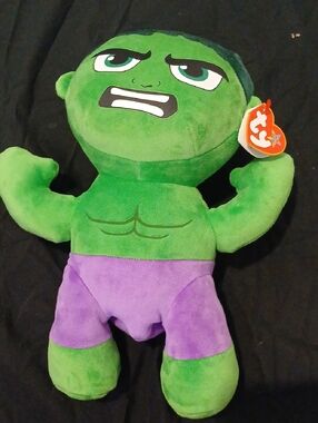 Ty Green and Purple Hulk Plush Beanie - Soft 12" Marvel Character